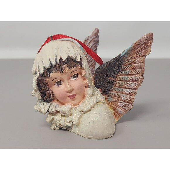 Set Of 3 Angel Head‎ Christmas Tree Ornaments With Red Ribbon Hangers - Picture 7 of 12